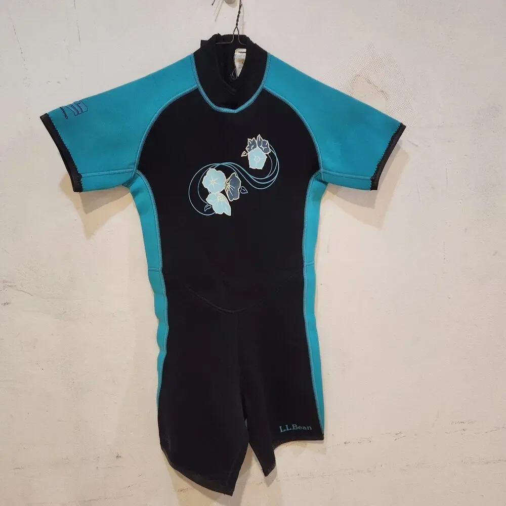 L.L.Bean Camaro Kids Sz L Shorty Wetsuit Neoprene Blue Black Springsuit Swimsuit